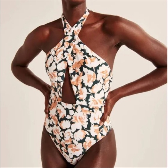 Abercrombie & Fitch Other - ABERCROMBIE & FITCH High Leg Cheeky Floral Halter One-piece Swimsuit Size Large